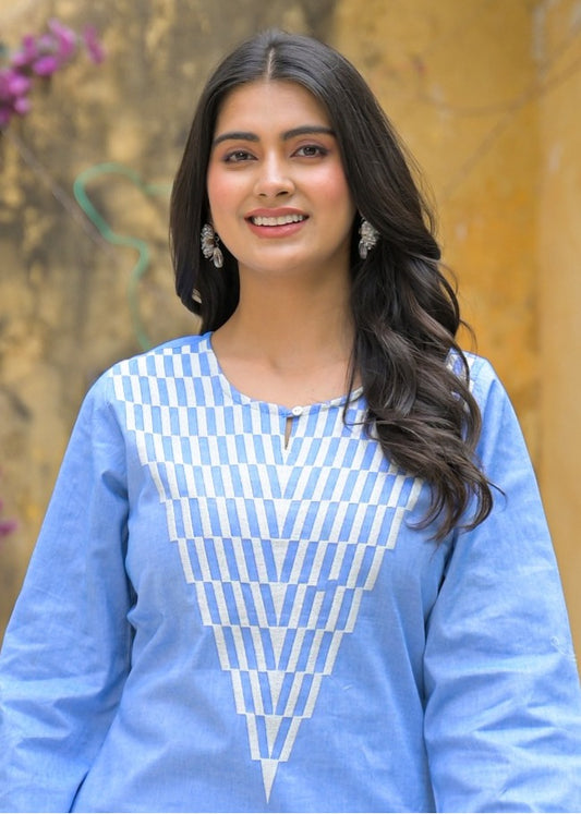 Blue  Cotton  Co-ord Set