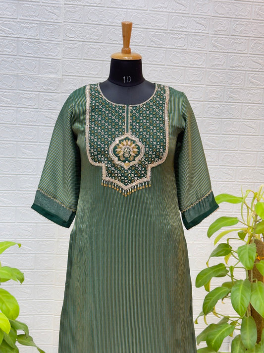 Premium Partywear Straight Suit with Embroidered Yoke & Elegant Dupatta – Emerald Green
