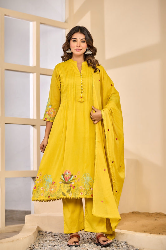 Mustard Yellow Mul Cotton Kurta Set