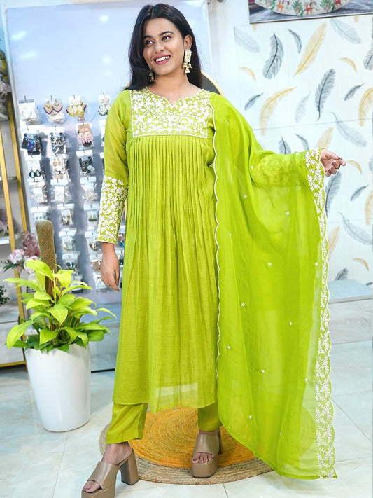 Pista Green Mul Chanderi Salwar Suit