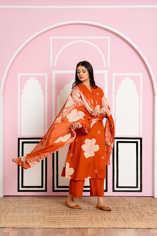Orange Pallazo dupatta Cotton Suit