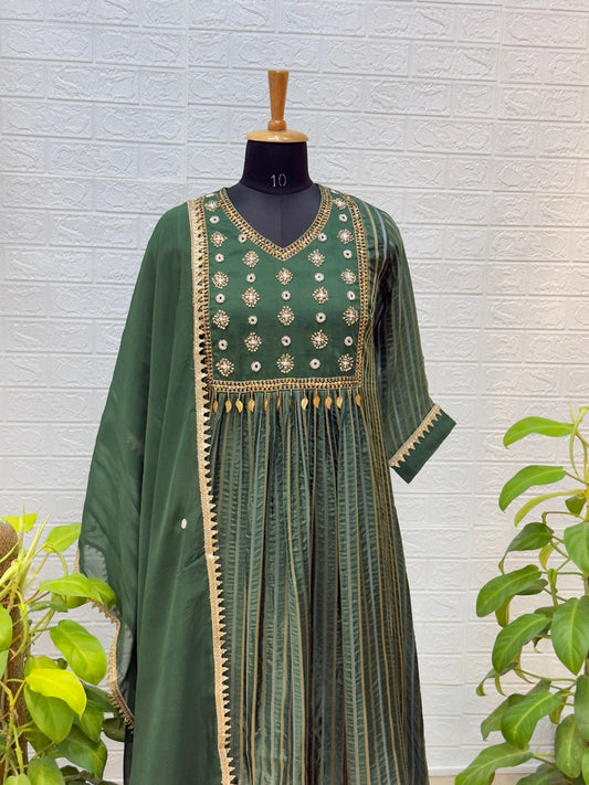 Premium Partywear Anarkali Suit with Embroidered Yoke & Elegant Dupatta – Emerald Green
