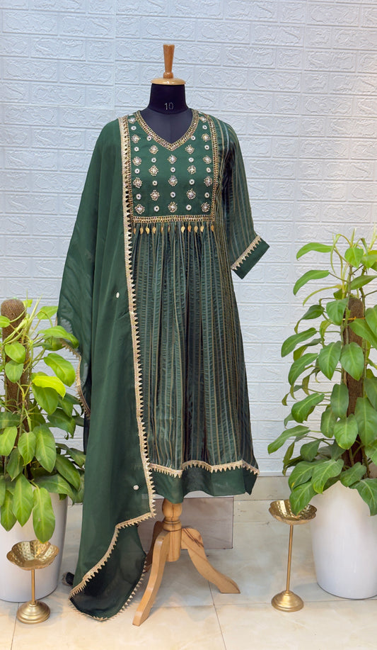 Premium Partywear Anarkali Suit with Embroidered Yoke & Elegant Dupatta – Emerald Green