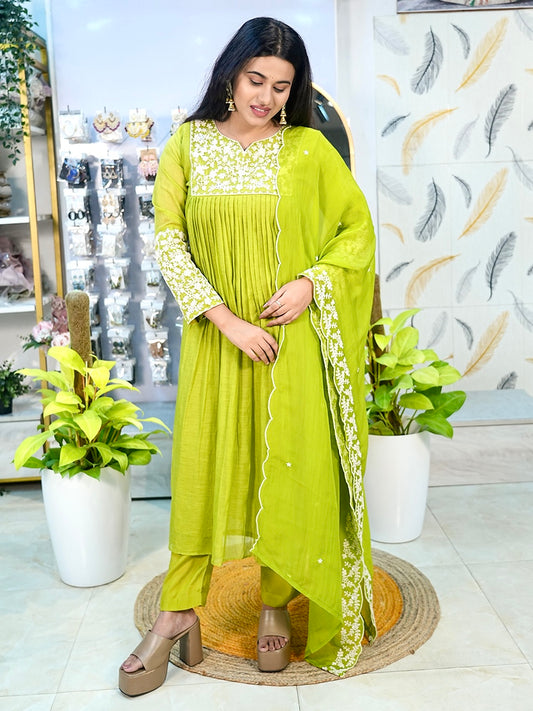 Pista Green Mul Chanderi Salwar Suit