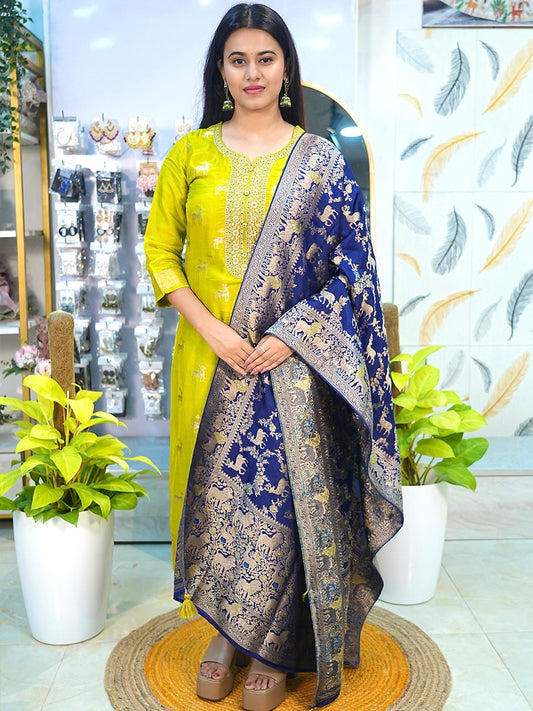 Olive Green Regal Banarasi Salwar Suit