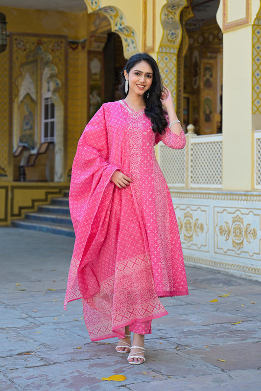 Gulab Pink Cotton Anarkali Suit