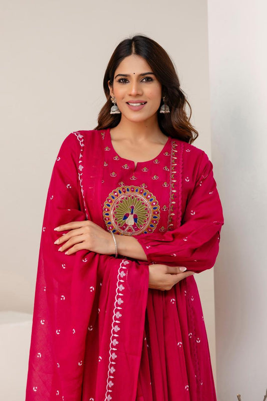 Gulabi Grace Pink Cotton Anarkali Suit