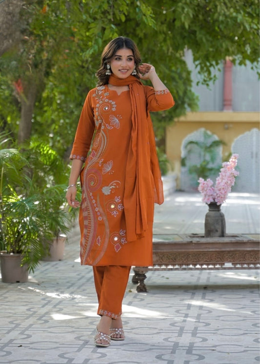 Premium Cotton Suit Set – Rust Orange
