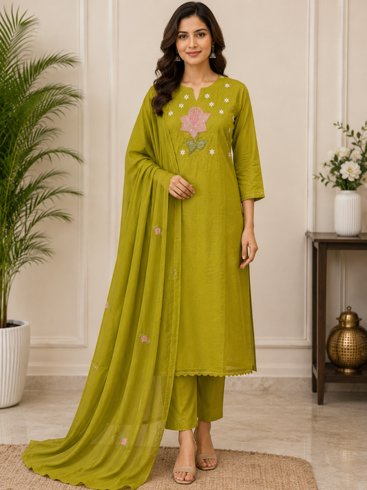 Premium Cotton Suit Set – Olive Green