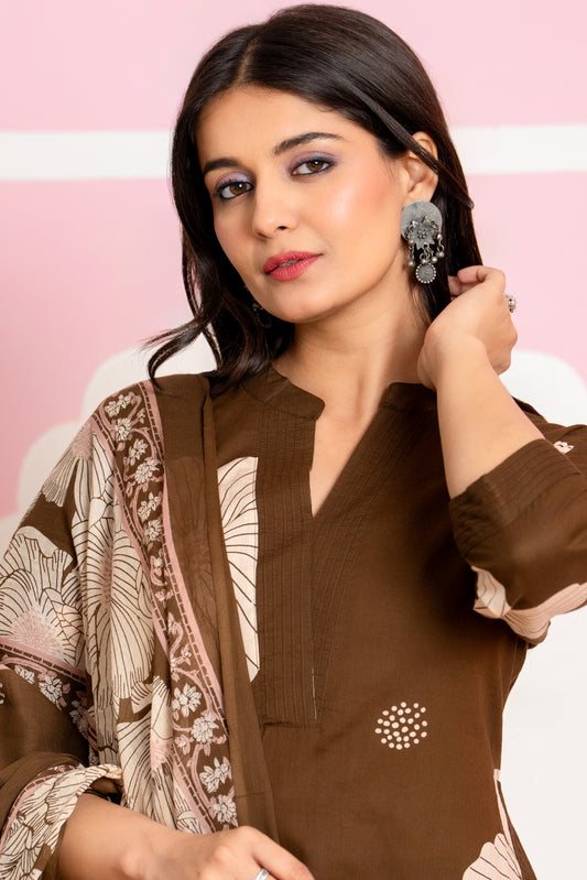 Brown Pallazo dupatta Cotton Suit