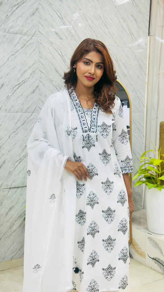 Black & White Kota Doriya with Dupatta