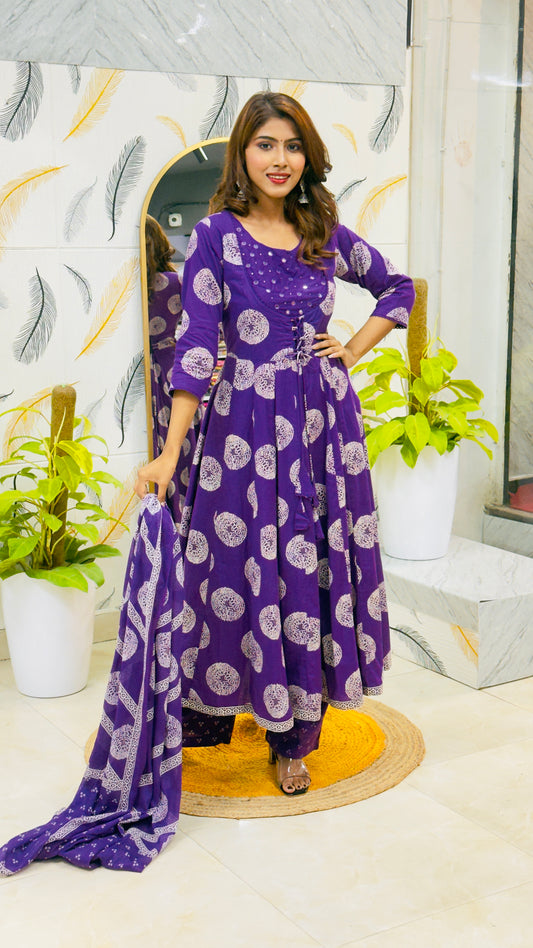 Cotton Anarkali Suit – Purple