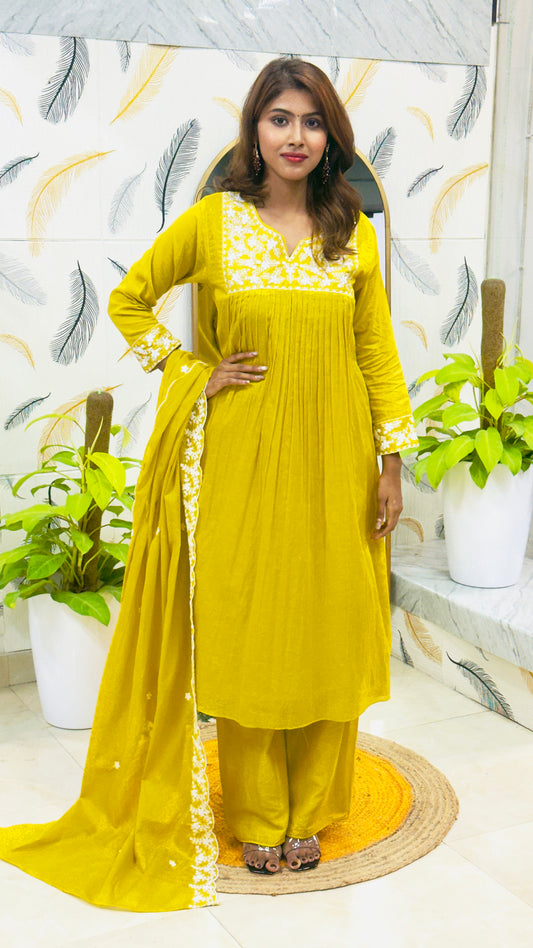 Yellow Mul Chanderi Salwar Suit
