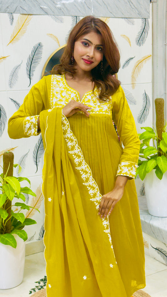 Yellow Mul Chanderi Salwar Suit
