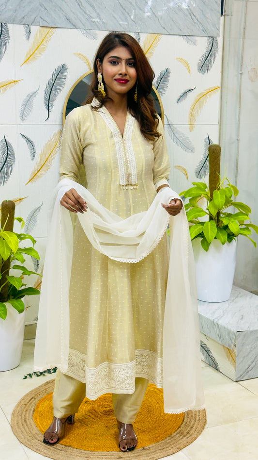 Gold Tissue Silk Suit with Chiffon Dupatta
