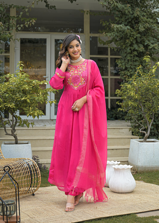 Premium Chinon A- line Suit – Pink