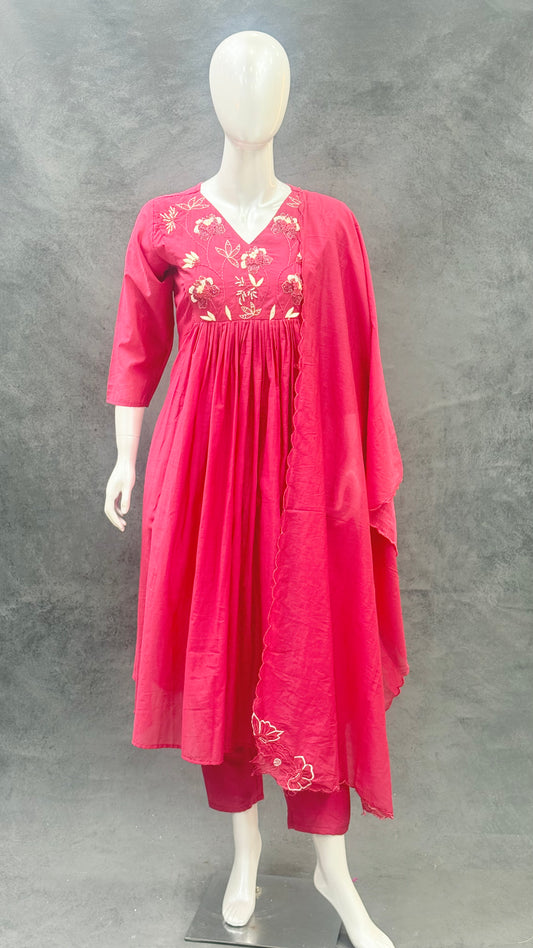 Pink Mul Chanderi A-line Salwar Suit