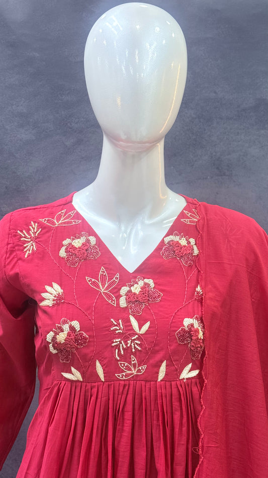 Pink Mul Chanderi A-line Salwar Suit