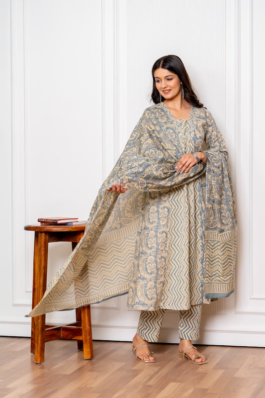 Blue Cotton Anarkali Suit