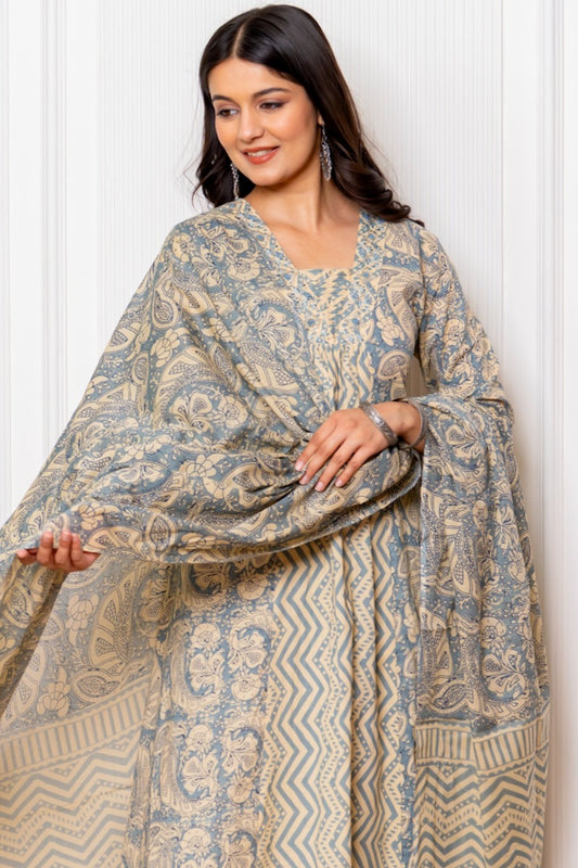 Blue Cotton Anarkali Suit