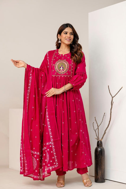 Gulabi Grace Pink Cotton Anarkali Suit