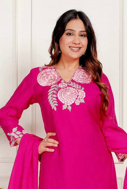 Premium Mul Chanderi Suit - Pink