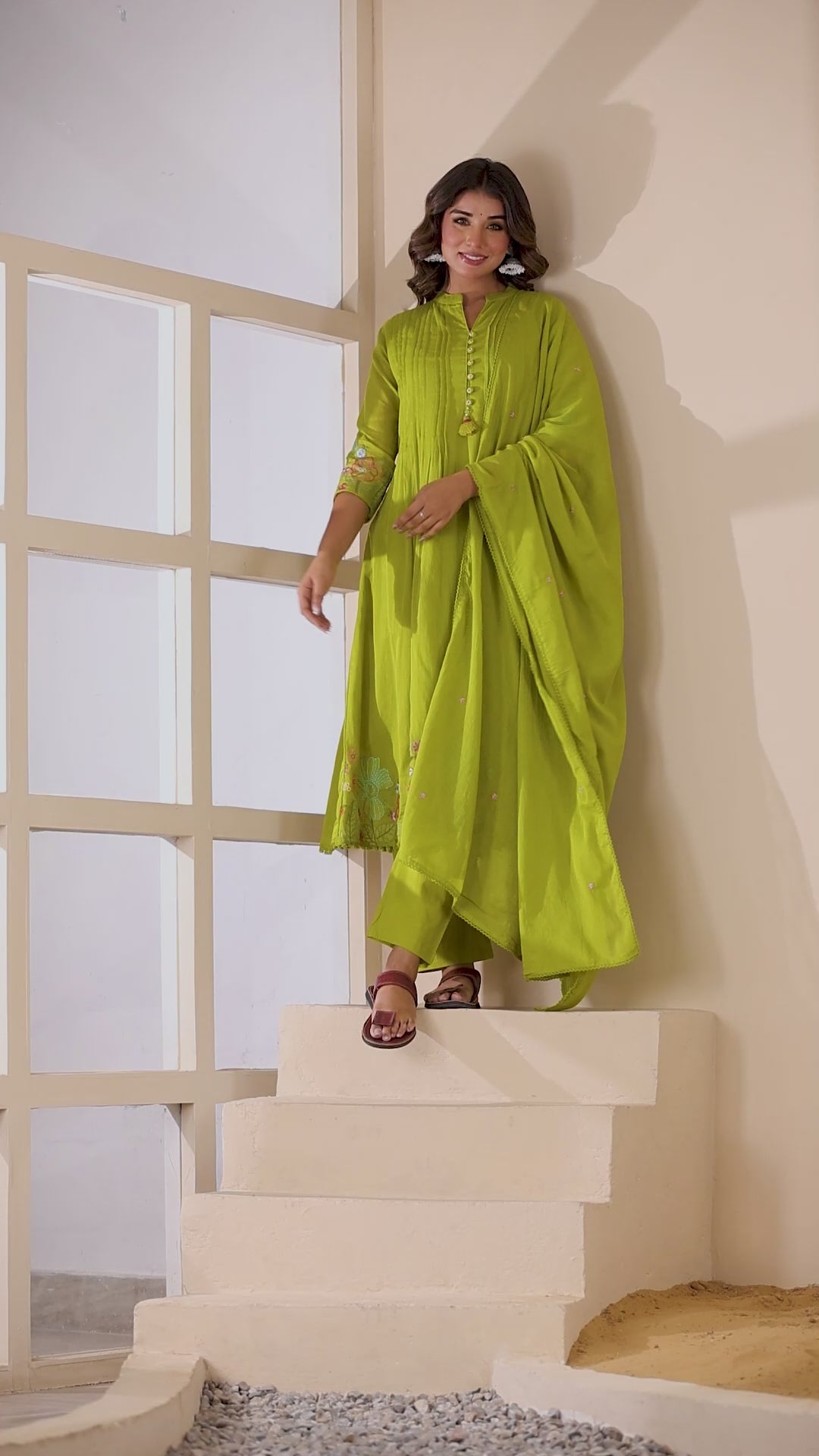 Lime Green Mul Cotton Kurta Set