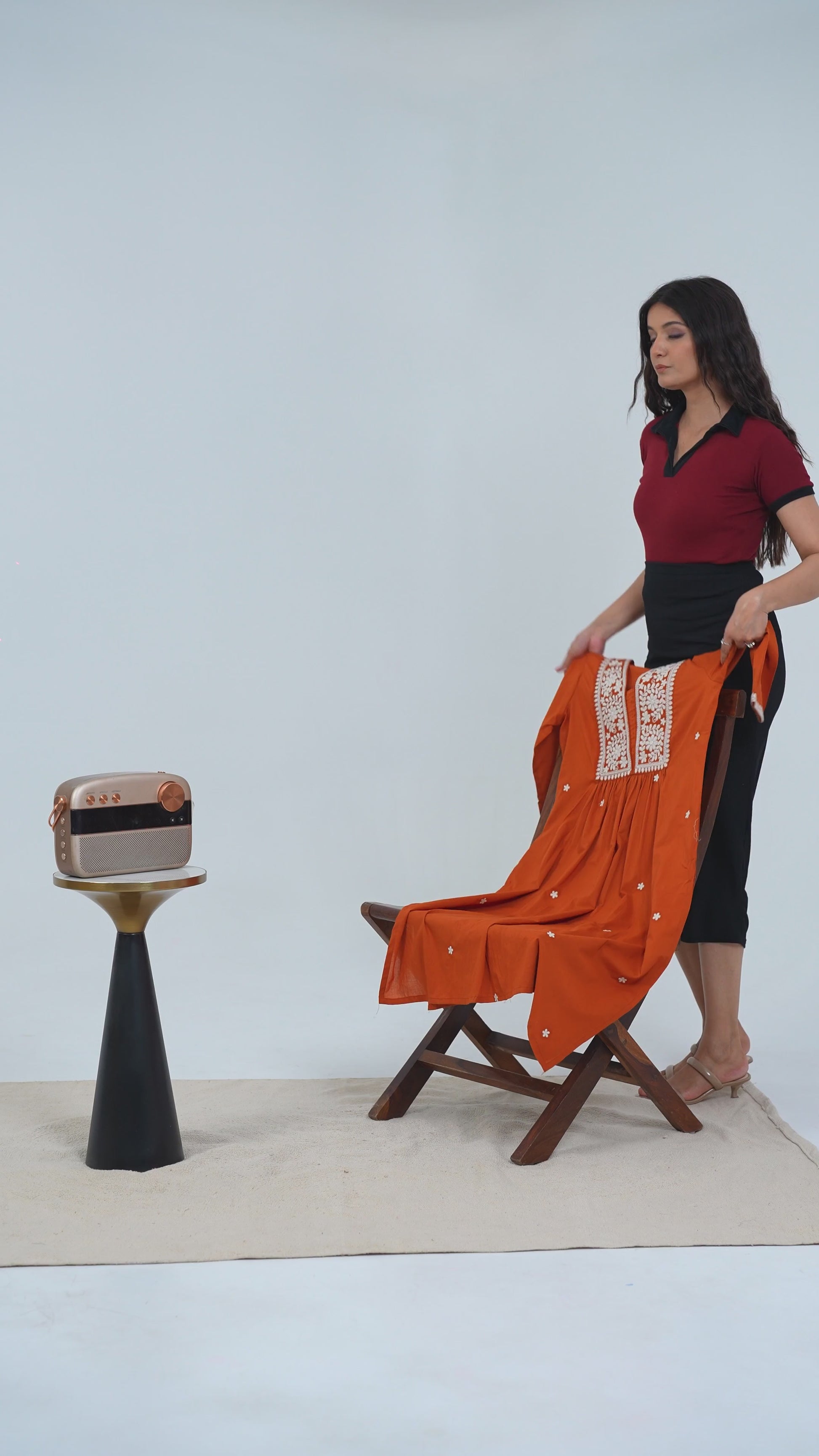 Orange A-line Cotton Suit