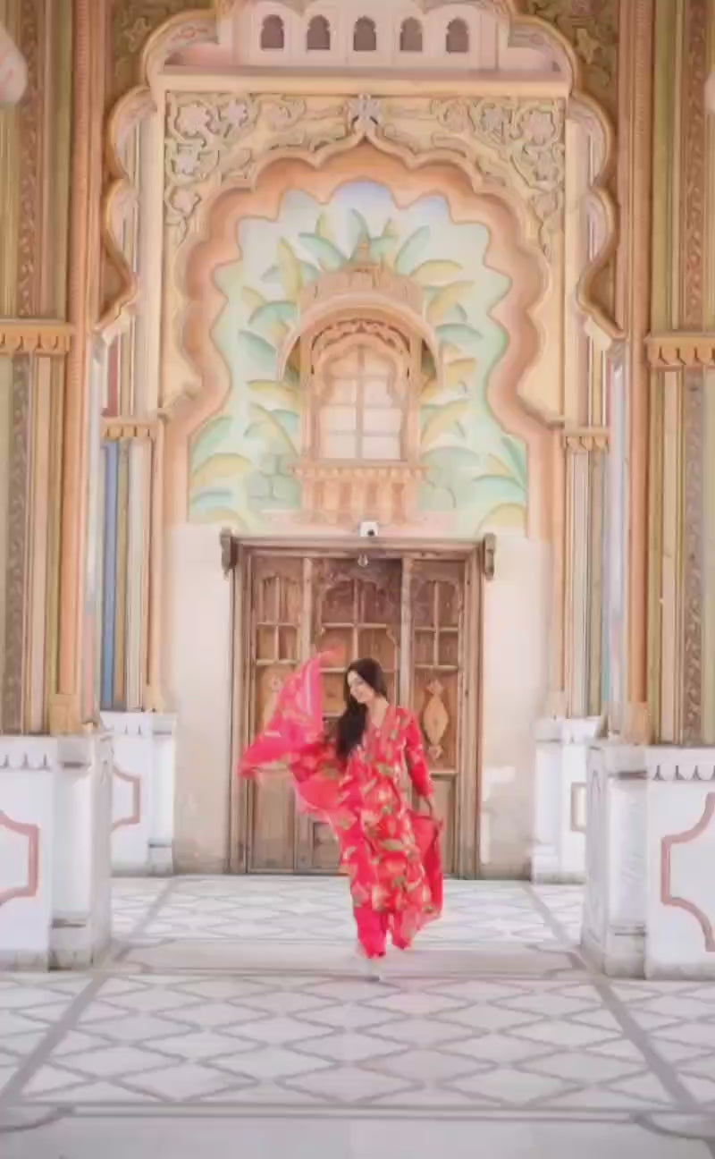 Lotus print Pink Cotton Suit