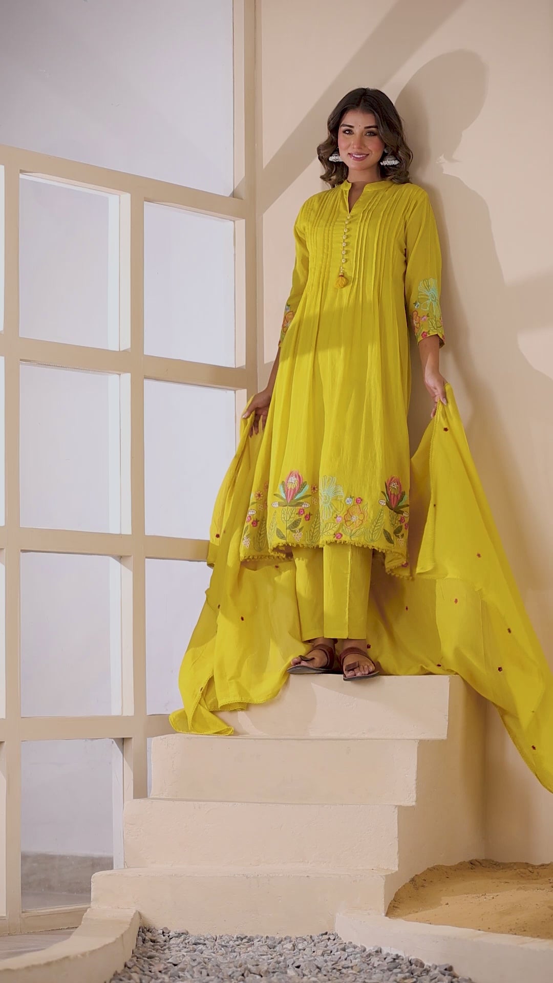 Mustard Yellow Mul Cotton Kurta Set