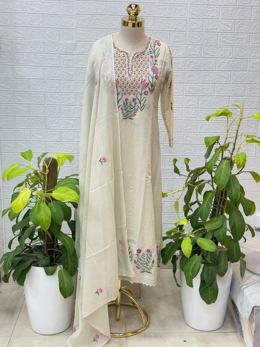 Premium Cotton Straight Suit Set – Ivory Cream