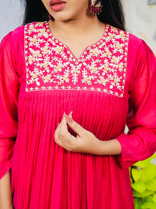 Rani Pink Mul Chanderi Anarkali Suit