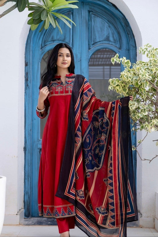 Cotton Anarkali Suit – Red