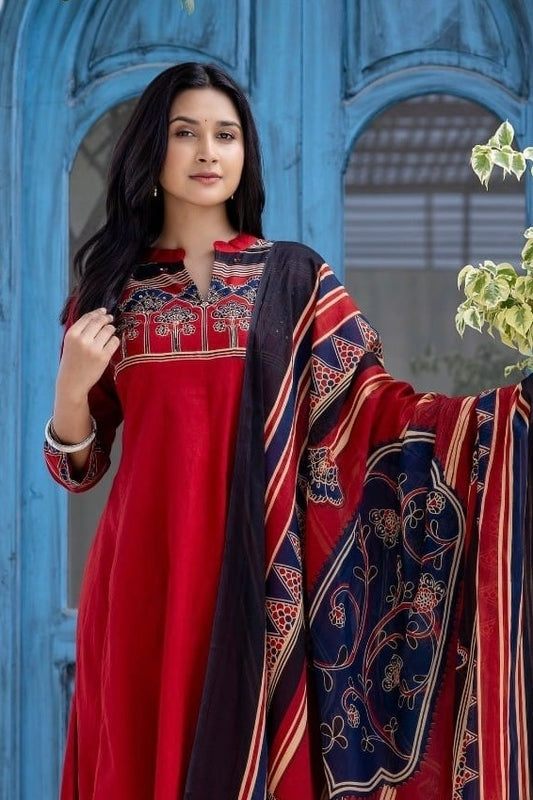 Cotton Anarkali Suit – Red