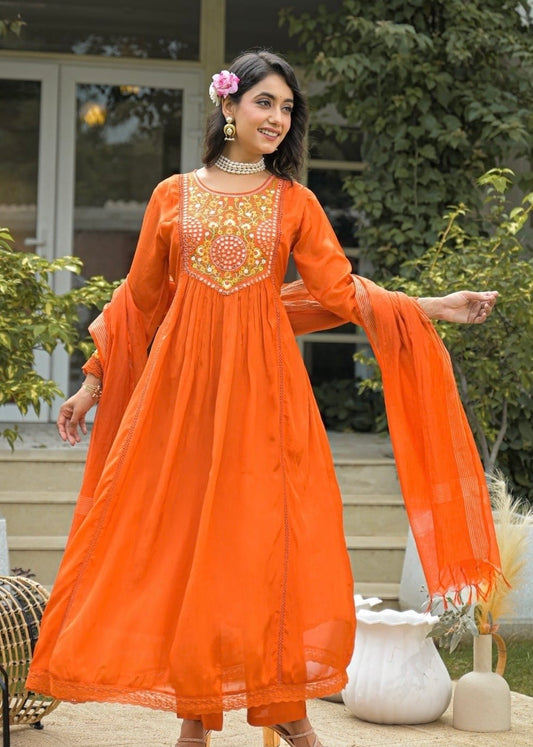 Premium Chinon A- line Suit – Orange