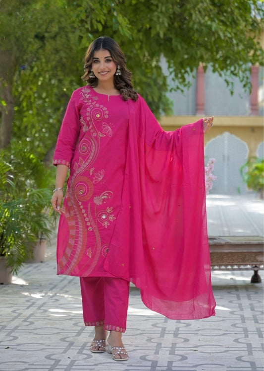 Premium Cotton Suit Set – Rani Pink