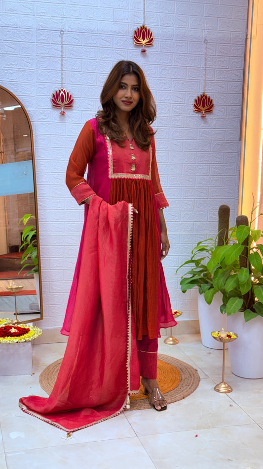 Premium Mul Chanderi with Tissue Dupatta-Pink&Orange