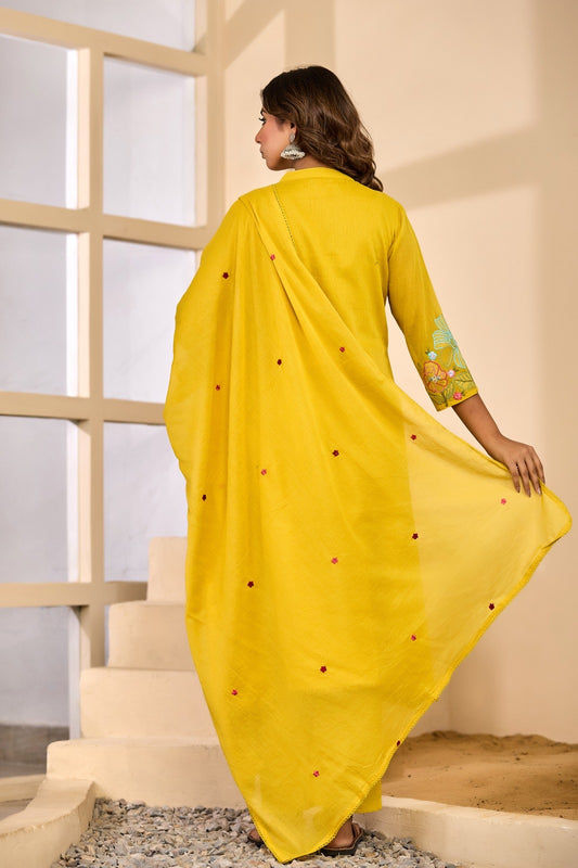 Mustard Yellow Mul Cotton Kurta Set