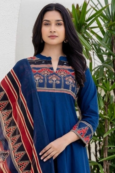 Cotton Anarkali Suit – Blue