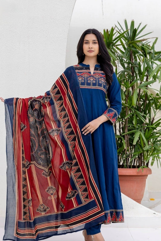 Cotton Anarkali Suit – Blue