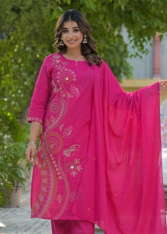 Premium Cotton Suit Set – Rani Pink