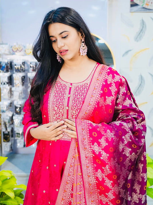 Rani Pink Silk Anarkali Suit