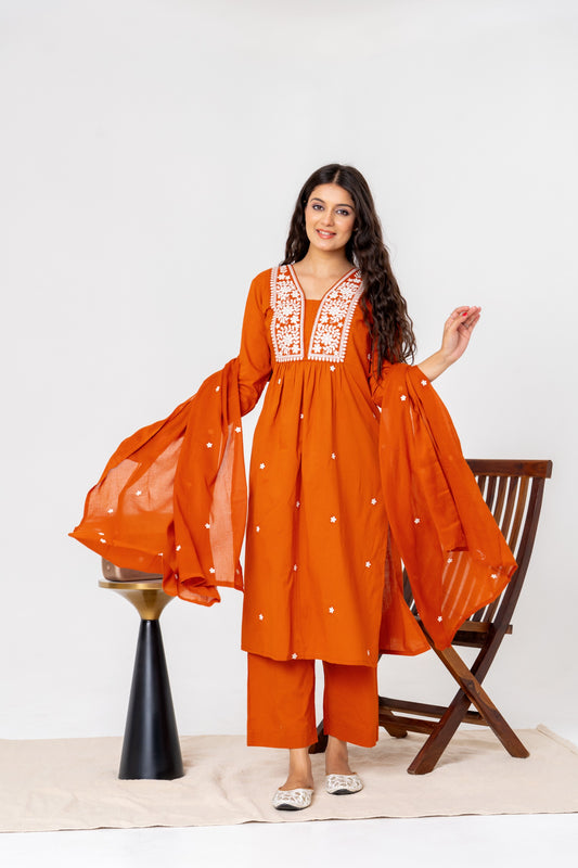 Orange A-line Cotton Suit
