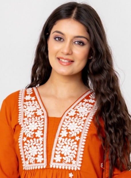 Orange A-line Cotton Suit