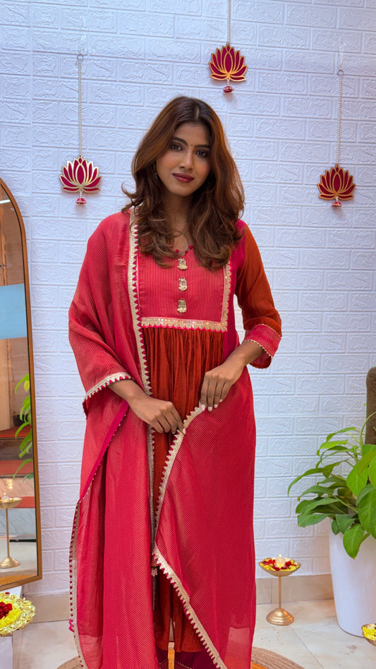 Premium Mul Chanderi with Tissue Dupatta-Pink&Orange
