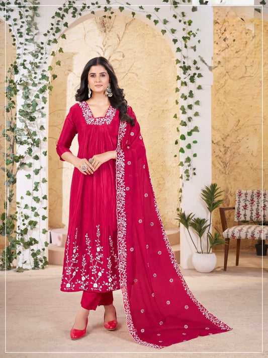 Pink Chinon Anarkali Suit
