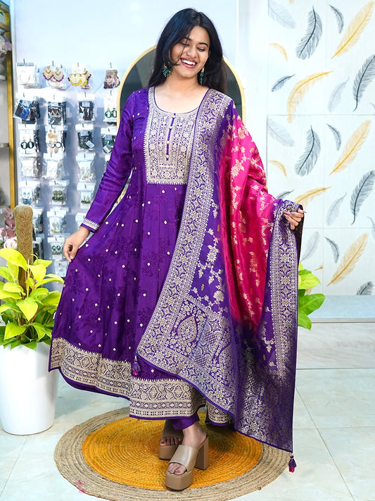 Majestic Purple Silk Anarkali Suit