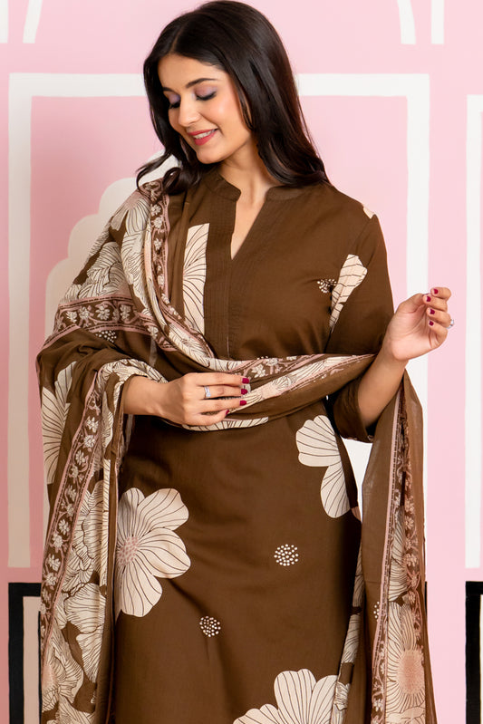 Brown Pallazo dupatta Cotton Suit