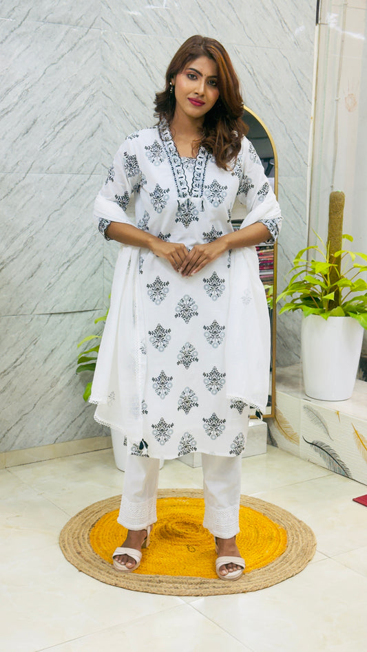 Black & White Kota Doriya with Dupatta