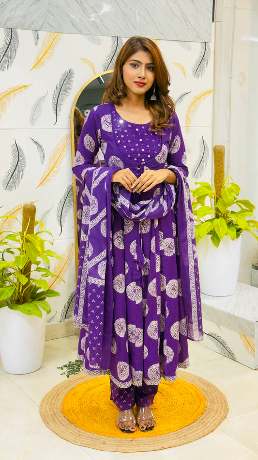 Cotton Anarkali Suit – Purple
